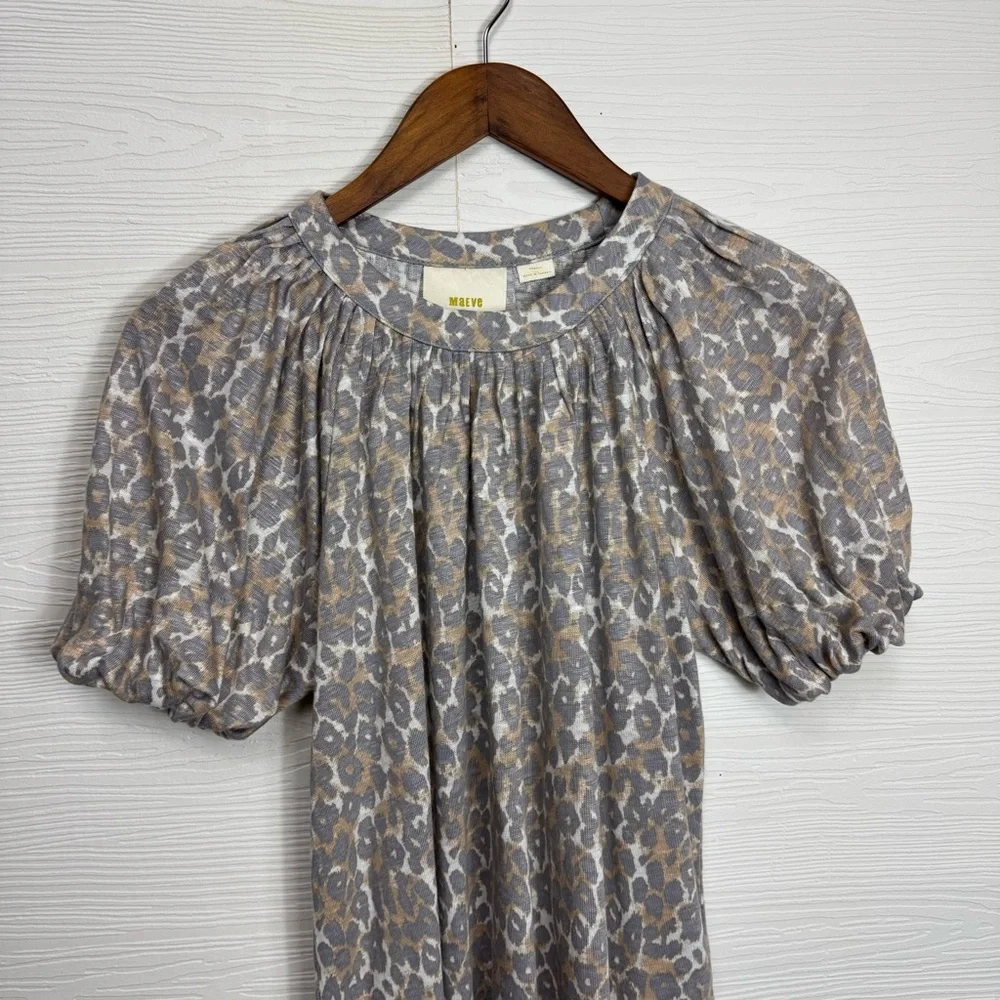 Anthropologie Maeve Leopard Linen Puff-Sleeved Top‎